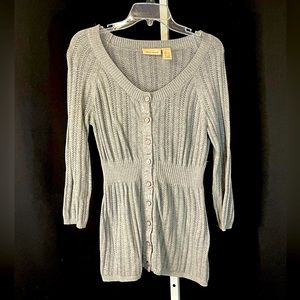 Large DKNY JEANS  grey button down knit top with lace accent (lightweight)